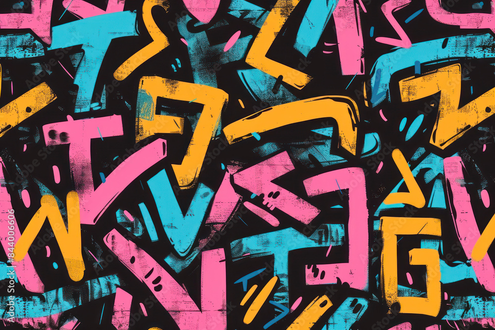 Naklejka premium Seamless urban typography hipster street art graffiti wall slogan pattern with neon color.