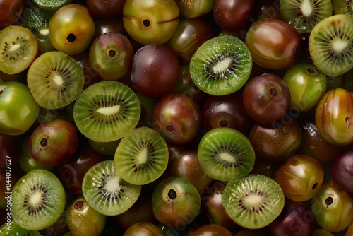 Actinidia arguta texture background, hardy kiwi fruits pattern, many perennial vine mockup, kiwifruit berries photo