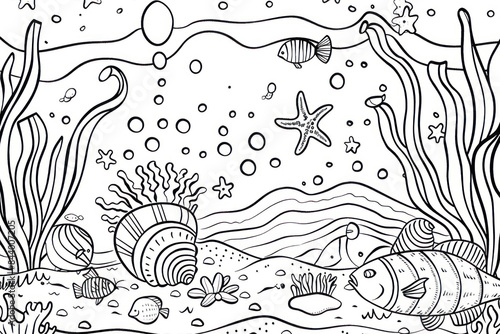 Marine background. Coloring book or Coloring page for kids.
