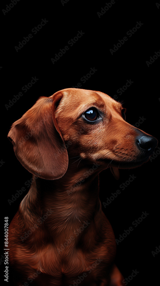 mini dachshund with short red fur, isolated on black background mini dachshund with short red fur, isolated on black background