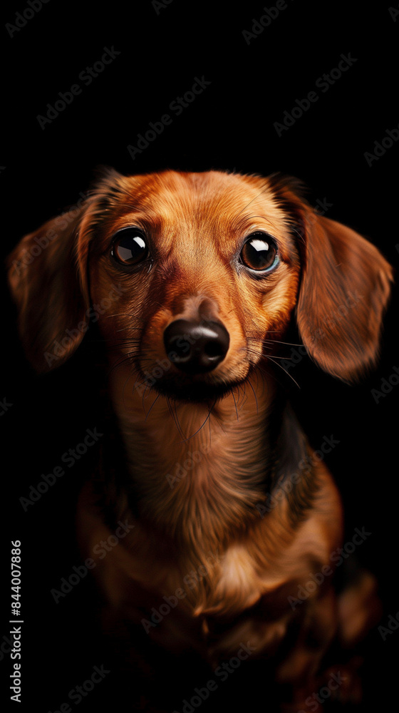 mini dachshund with short red fur, isolated on black background mini dachshund with short red fur, isolated on black background