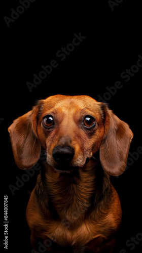 mini dachshund with short red fur  isolated on black background
