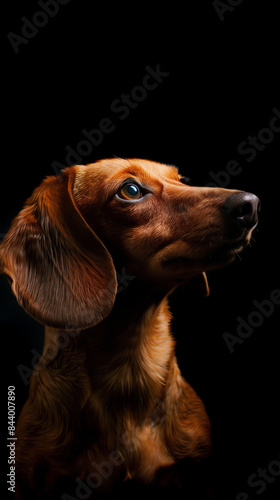 mini dachshund with short red fur  isolated on black background