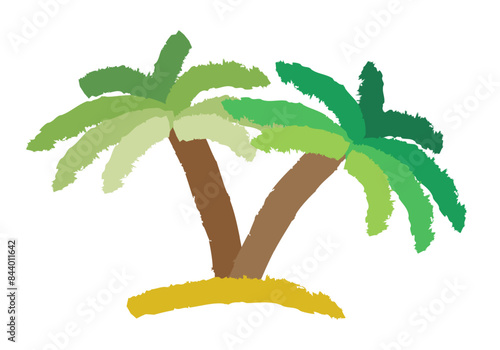 Palmeras de una isla tropical en verano hecho con pincel.