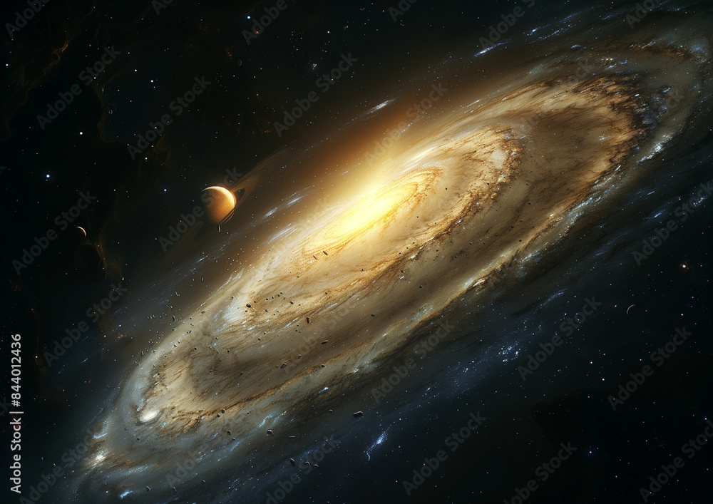 Fototapeta premium Bright spiral galaxy with stars in space. Galaxy Andromeda sci-fi high quality space wallpaper, Space background