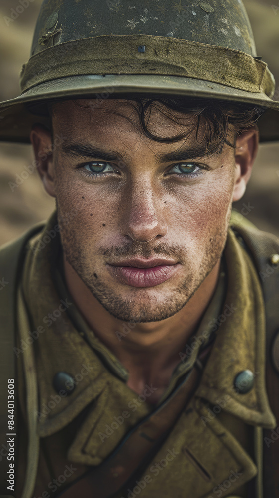 Fototapeta premium Australian WWI Soldier with Determined Gaze