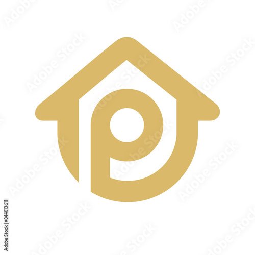 Letter P house logo icon design template elements, alphabet P home logo vector illustration, initial P real estate logo, gold on white background