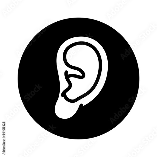 Ear icon design, human ear vector illustration, sense of hearing, black circle flat icon