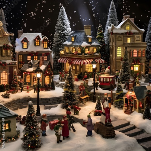 Christmas village in the snow. Blurred background. Christmas village in the snow. © Iman