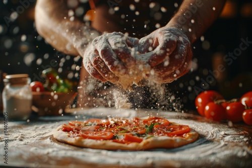 Hands Flouring Pizza Dough photo