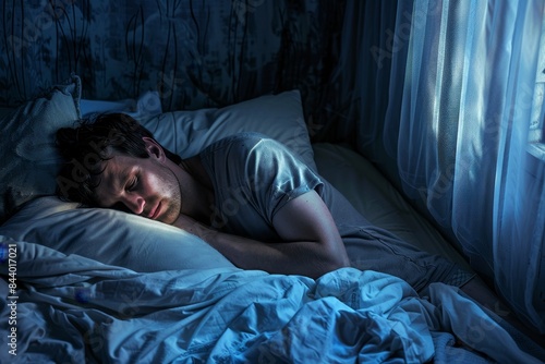 man sleeping in bed Generative AI © Evghenii