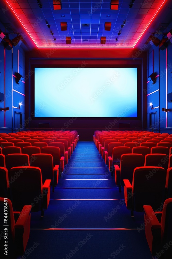 Empty Movie Theater Interior with Big White Screen Empty Movie Theater Interior with Big White Screen
