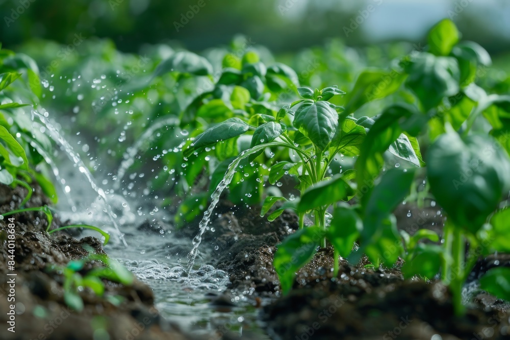 Automated Irrigation System Watering Green Plants Automated Irrigation System Watering Green Plants