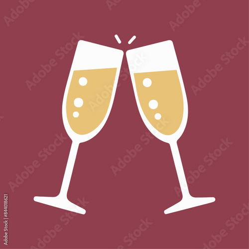 Two champagne glasses clink in toast. Vector illustration flat design. 