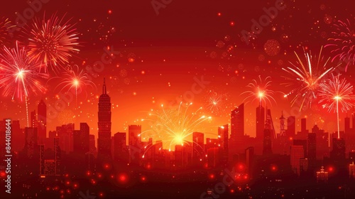 Celebratory Red Fireworks Lighting Up the Night Sky © Ivy