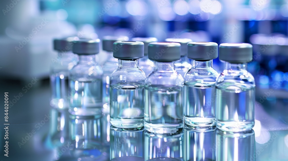 Row of Medical Vials on Lab Table Row of Medical Vials on Lab Table