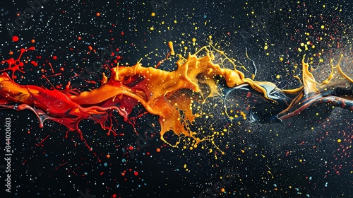 Amazing collision of colorful paint in the dark with a burst of bright colors and splashes. © AiStock