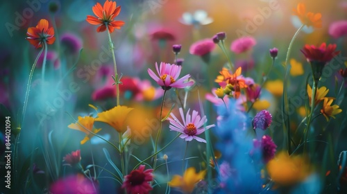 A beautiful field of flowers in full bloom. The colors are vibrant and the petals are delicate. © AiStock