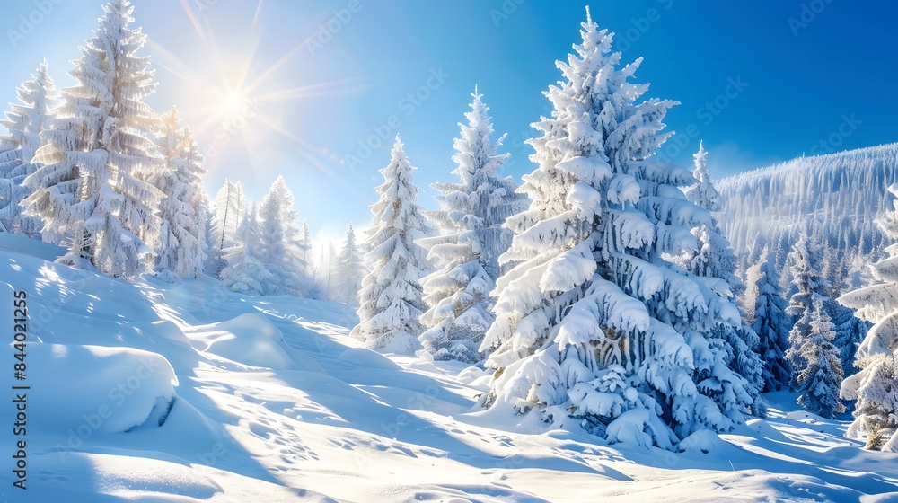 Fototapeta premium 雪に覆われた松林