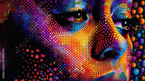 Colorful Abstract Dot Art of a Woman's Face