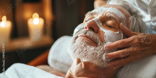 Senior Man Enjoying a Relaxing Face Peel at a Spa.