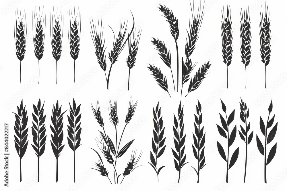 Wheat icon, rye ears sign, barley emblem, oats, cereals symbol, wheat ear, seeds, corns set Wheat icon, rye ears sign, barley emblem, oats, cereals symbol, wheat ear, seeds, corns set
