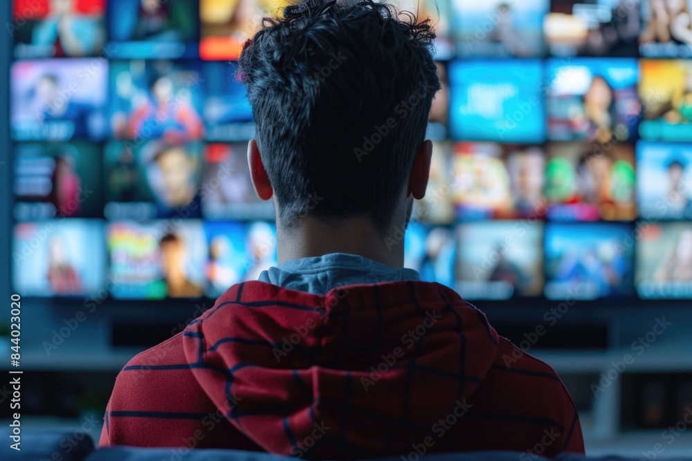 Man Watching Streaming Service on TV Man Watching Streaming Service on TV