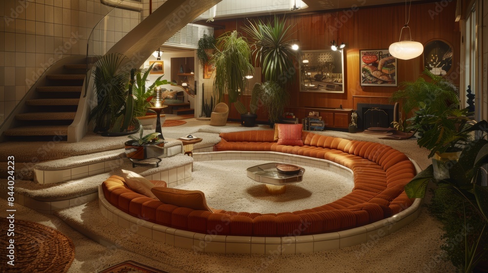 Nostalgic Retro 1970s Sunken Living Room Charm captured with Sony A7IV ...