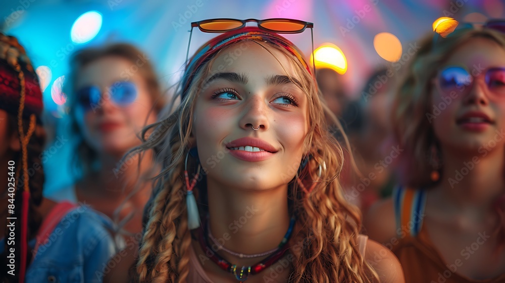 Group of teens a futuristic autumn festival Group of teens a futuristic autumn festival