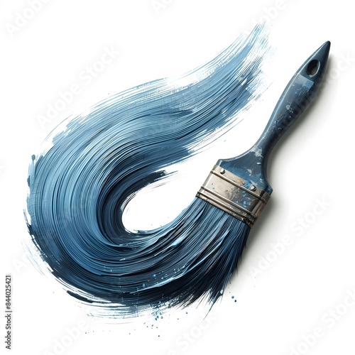 Hand painted stroke of blue paint brush isolated on white background. Ai generated 