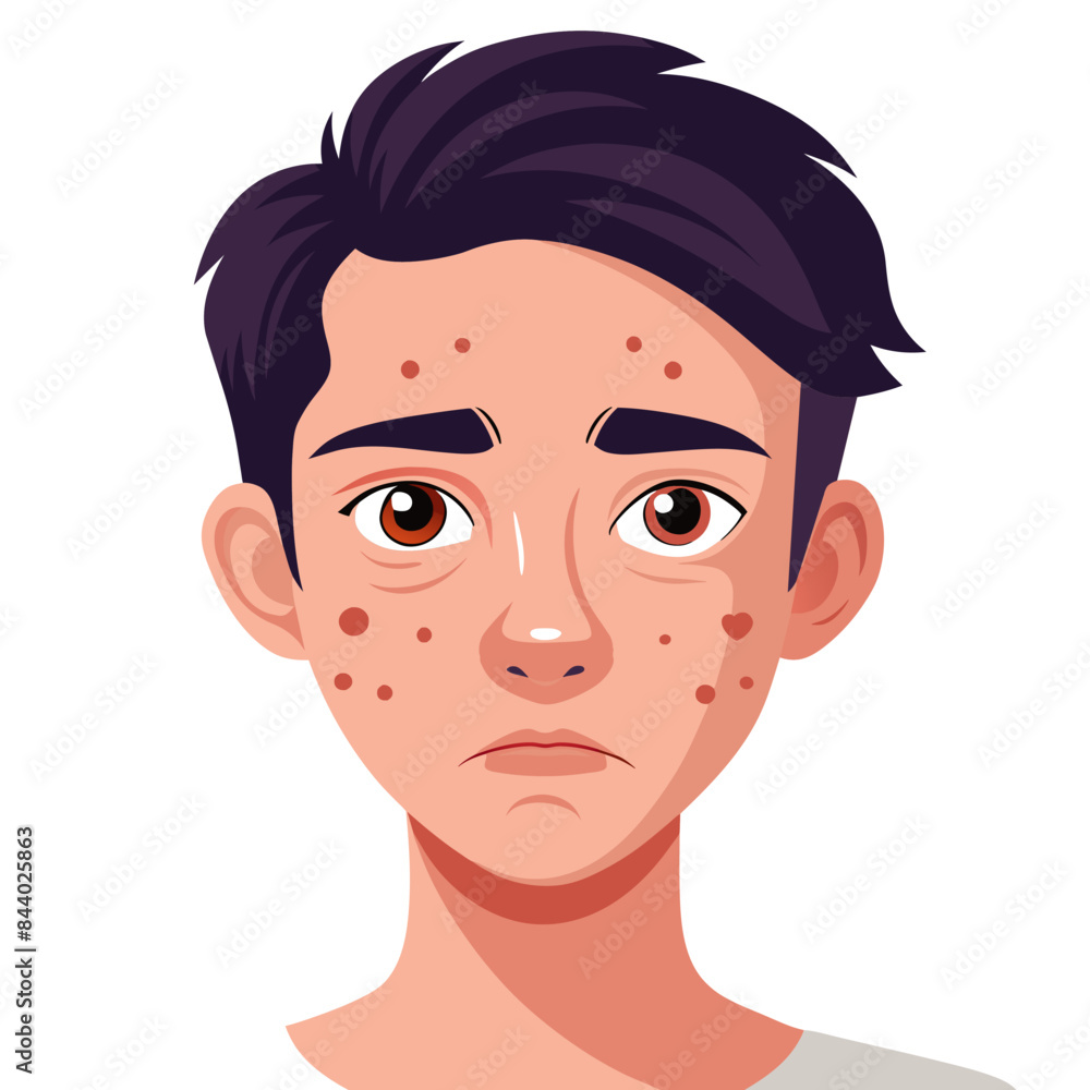 A cartoon depiction of a youthful male displaying acne on his facial skin A cartoon depiction of a youthful male displaying acne on his facial skin