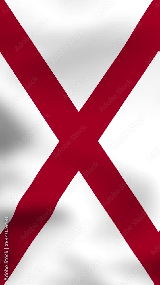 Vertical, portrait, waving national flag of State Alabama. Smooth animation with highly detailed, realistic animated background for social media, screens smartphone. Official colors, cloth motion. Vertical, portrait, waving national flag of State Alabama. Smooth animation with highly detailed, realistic animated background for social media, screens smartphone. Official colors, cloth motion.