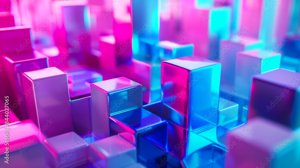 Blue and pink cubes on the background. Cubo-futurism. Structural boards in soft neon color. Backgrounds concept. Blue and pink cubes on the background. Cubo-futurism. Structural boards in soft neon color. Backgrounds concept.
