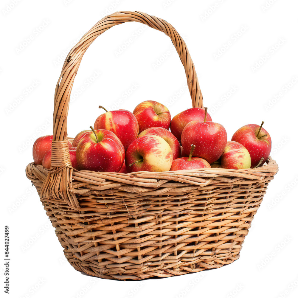 Wicker basket full of ripe red apples on a transparent background Wicker basket full of ripe red apples on a transparent background