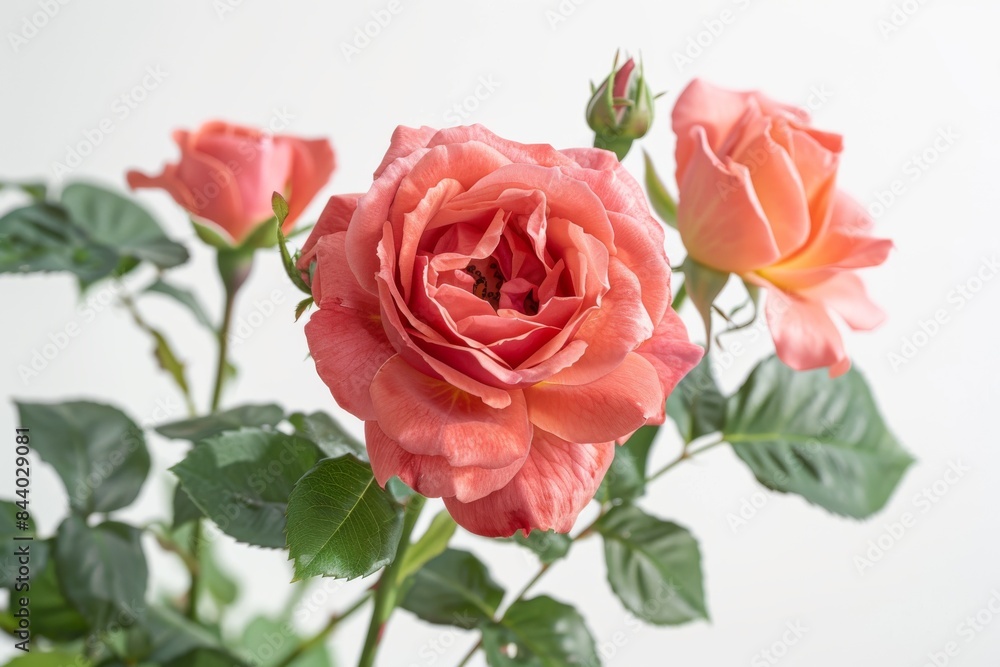 flower Photography, Hybrid tea rose, copy space on right, Isolated on white Background flower Photography, Hybrid tea rose, copy space on right, Isolated on white Background