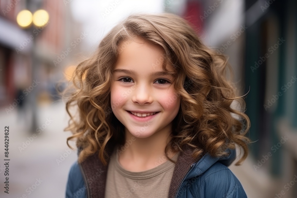 Obraz premium portrait of a beautiful little girl with curly hair in the city