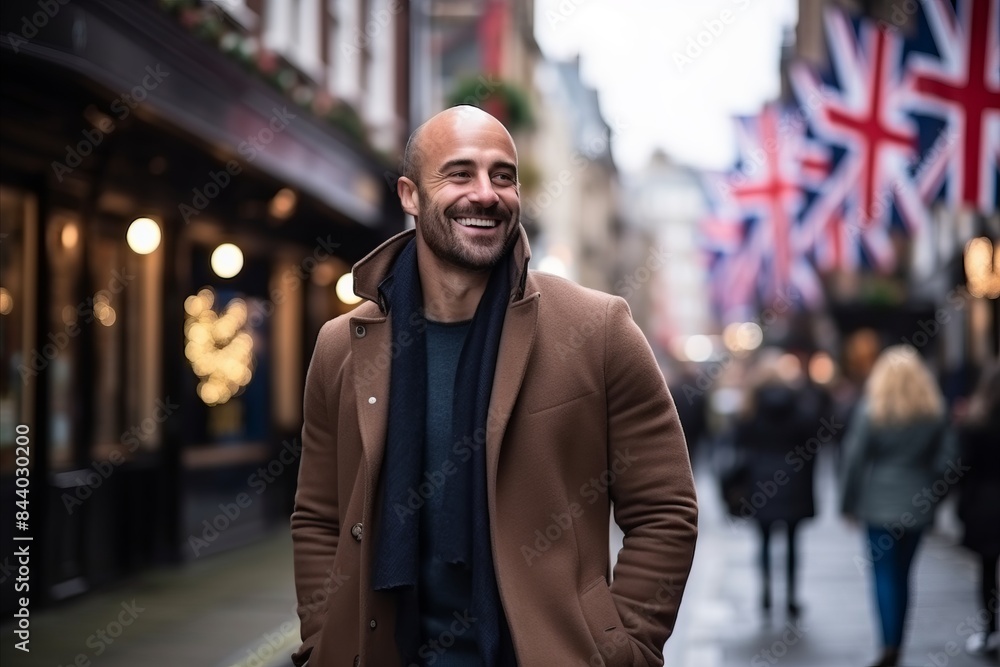 Portrait of a happy man walking on a street in London, UK Portrait of a happy man walking on a street in London, UK
