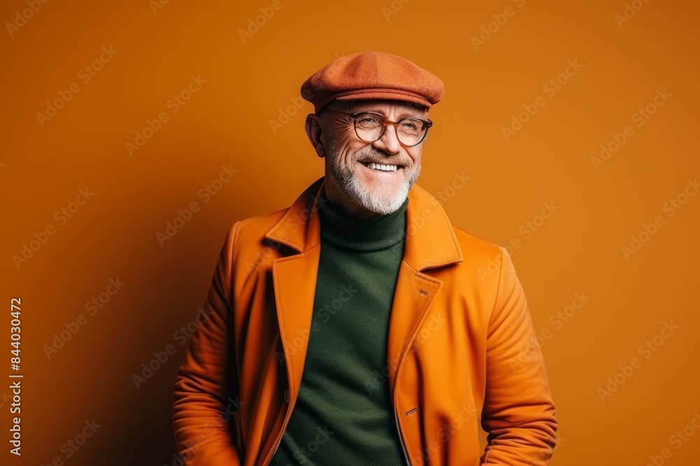 Portrait of a smiling senior man in a beret and coat. Portrait of a smiling senior man in a beret and coat.