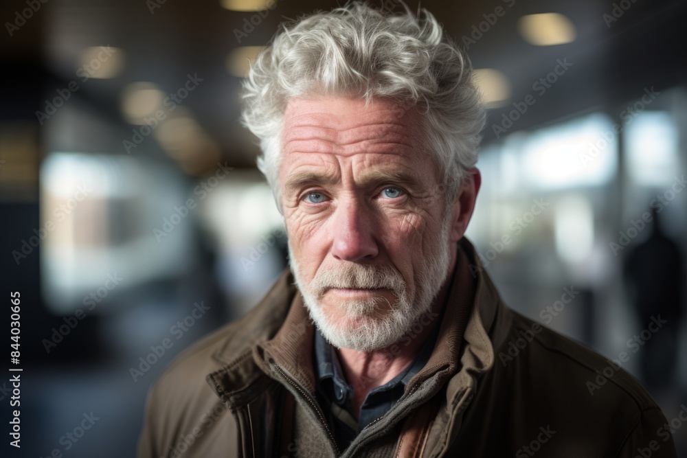 Portrait of senior man with grey hair and beard in the corridor Portrait of senior man with grey hair and beard in the corridor