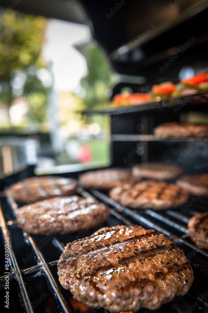 Close Up of Juicy Ground Beef Patties Grilling on a Barbecue Close Up of Juicy Ground Beef Patties Grilling on a Barbecue