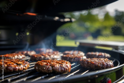 Wallpaper Mural Juicy Ground Beef Patties Grilling on a Charcoal Grill on a Sunny Day Torontodigital.ca