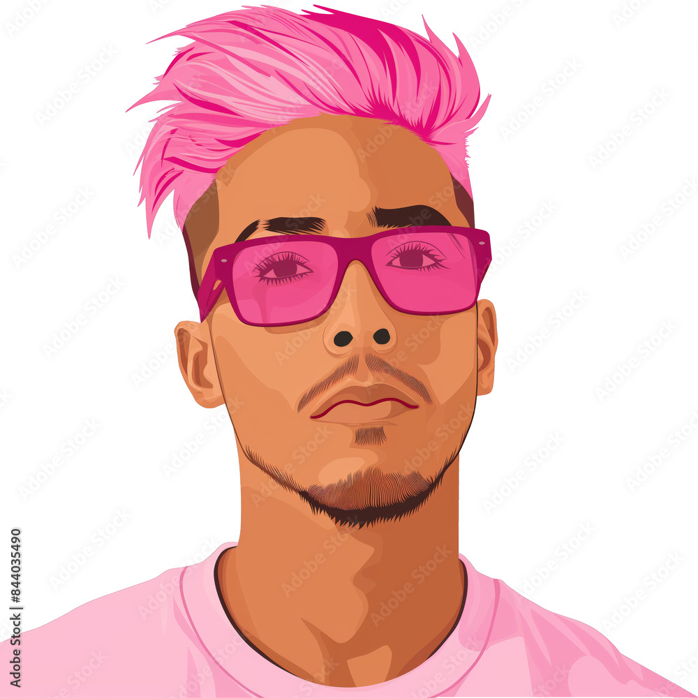 young latino man with pink hair wearing glasses . png . clip art . vector cartoon art style . remove background young latino man with pink hair wearing glasses . png . clip art . vector cartoon art style . remove background