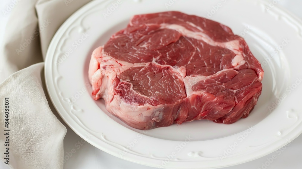 Raw Beef Steak on White Plate Ready for Cooking Raw Beef Steak on White Plate Ready for Cooking