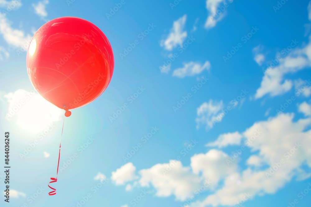 Obraz premium Red Balloon Floating in a Sunny Sky With White Clouds