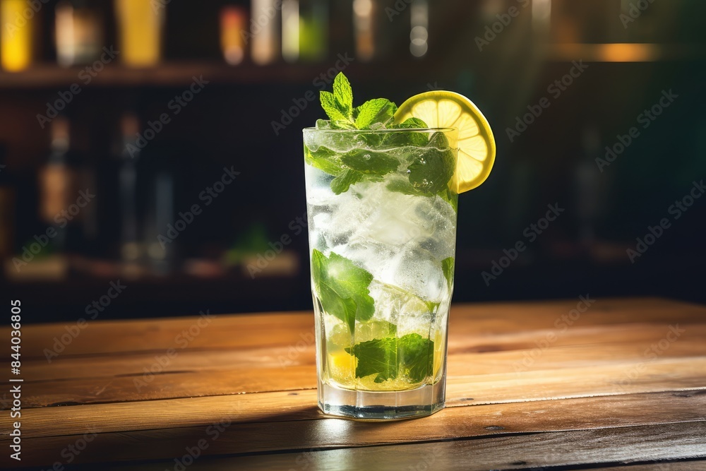 Cold Iced Mojito, Lemon Water Drink, Mint Lemonade, Lemon Cocktail on Wood Rustic Background Closeup Cold Iced Mojito, Lemon Water Drink, Mint Lemonade, Lemon Cocktail on Wood Rustic Background Closeup