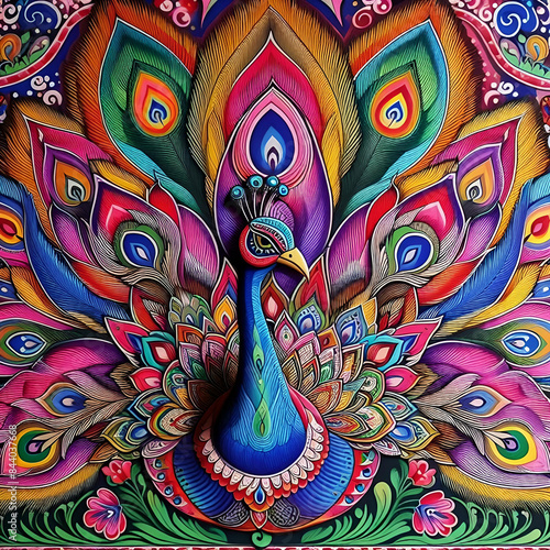 A mandala art of colorful peecock  photo