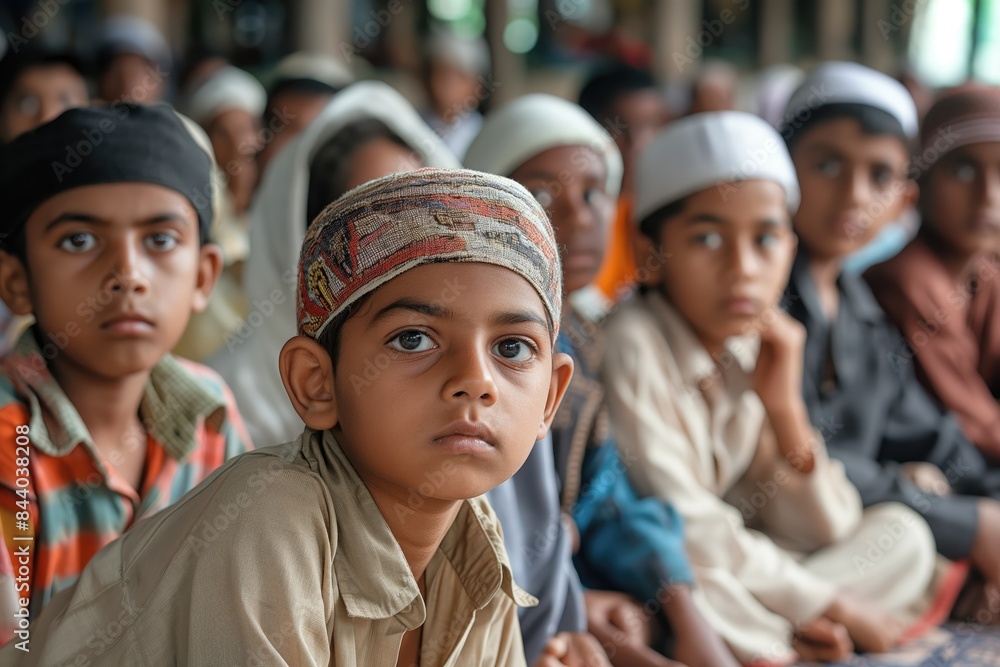 Fototapeta premium photo of muslim boys in traditional clothes