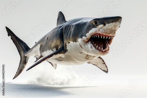 Great White Shark Leaping Out of the Water With Open Mouth