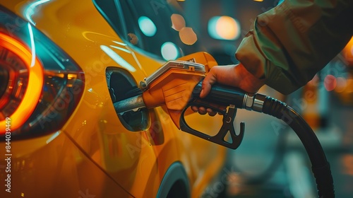A person is filling up a car with fuel at a gas station.