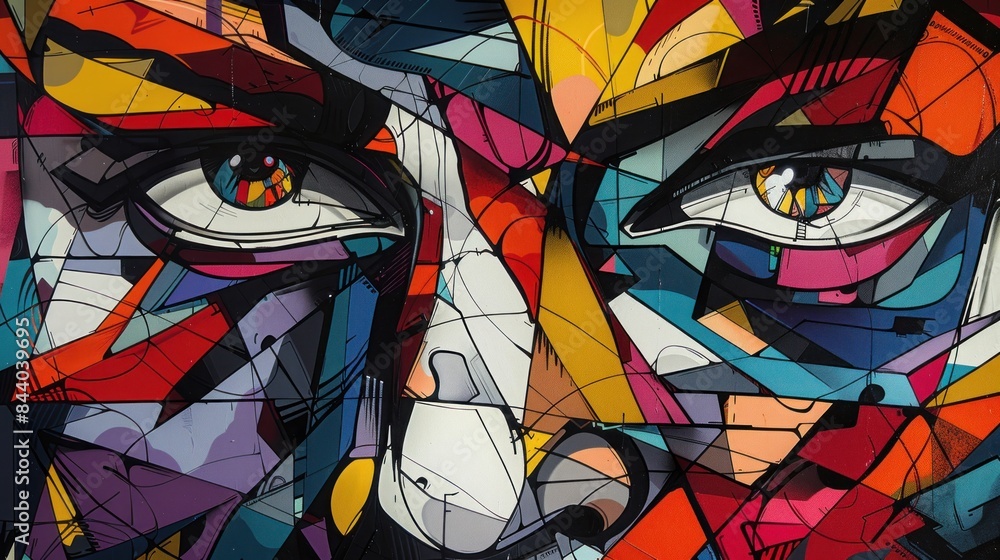 custom made wallpaper toronto digitalA cubist painting of two eyes, one in the foreground and another slightly behind it